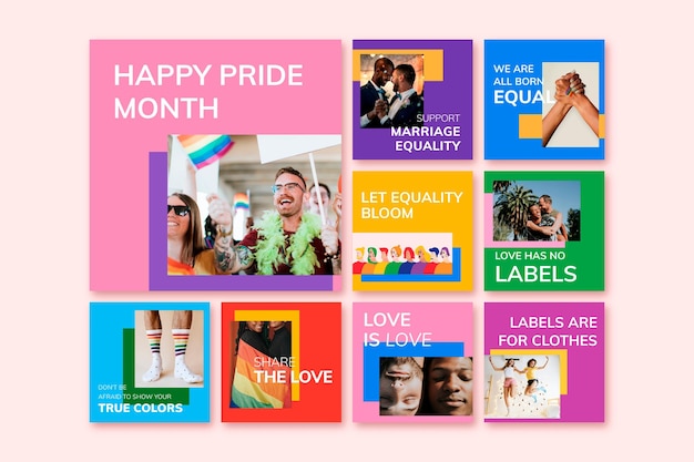 Free PSD pride month celebration template psd lgbtq+ rights support social media post collection