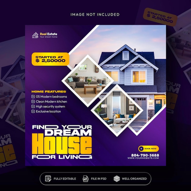 Free PSD real estate property instagram post or social media banner design template