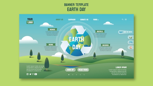 Free PSD realistic earth day celebration landing page template