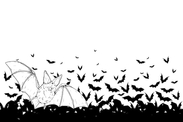 Free PSD realistic hand drawn halloween illustration with bats