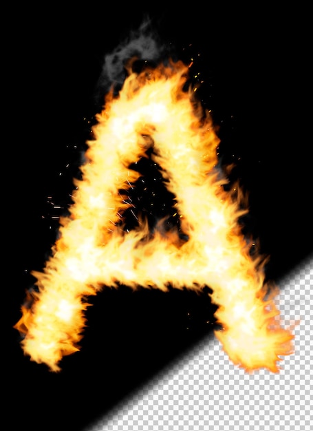 Free PSD realistic letter a made of fire on transparent background