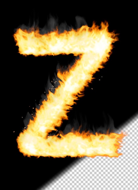 Free PSD realistic letter z made of fire on transparent background