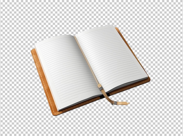 Realistic opened notebook isolated on background