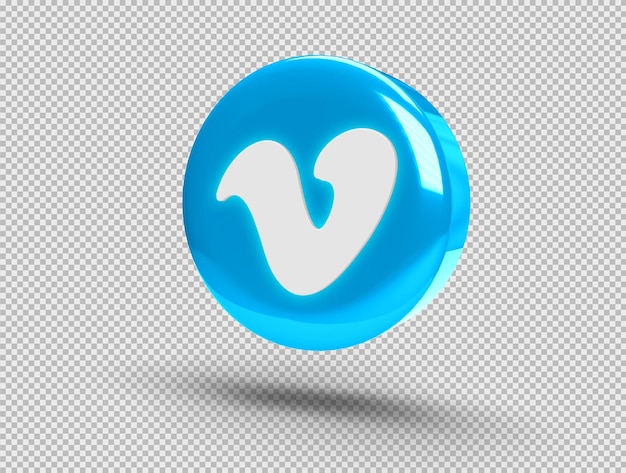 Free PSD realistic shiny 3d round button with vimeo icon