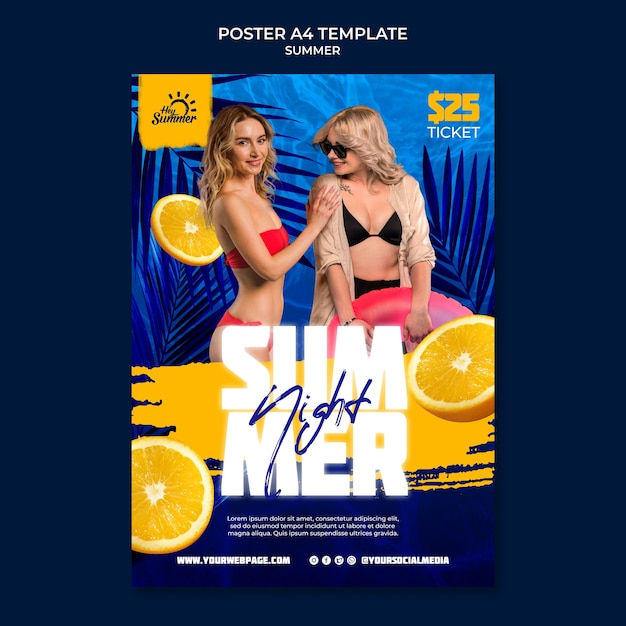 Free PSD realistic summer poster design template