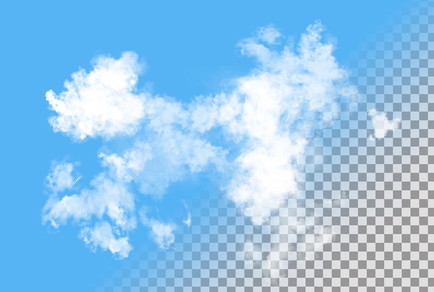 Realistic white clouds on a transparent background