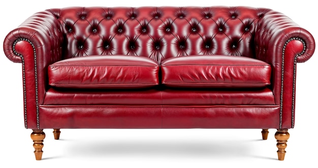 Red leather sofa isolated