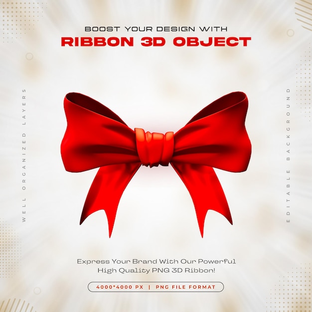 Free PSD red ribbon icon isolated 3d render illustration