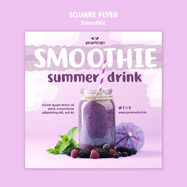 Free PSD refreshing smoothie square flyer template