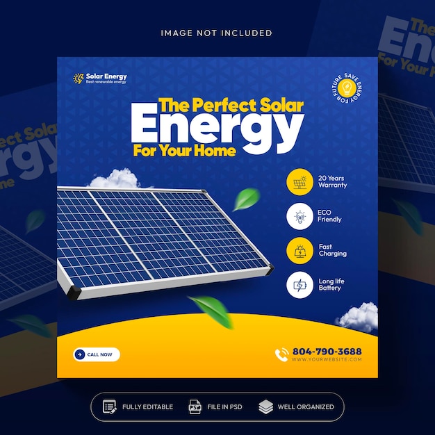 Free PSD renewable and clean solar energy social media post template design