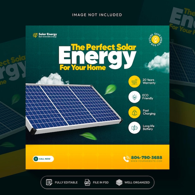 Free PSD renewable and clean solar energy social media post template design