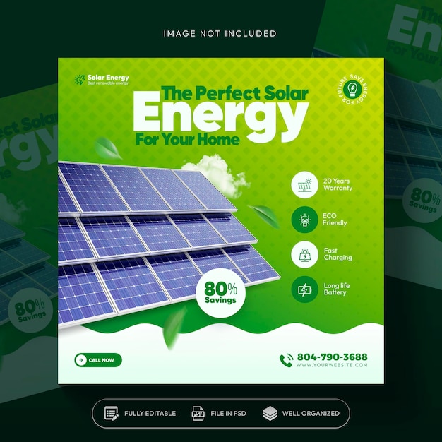 Free PSD renewable and clean solar energy social media post template design