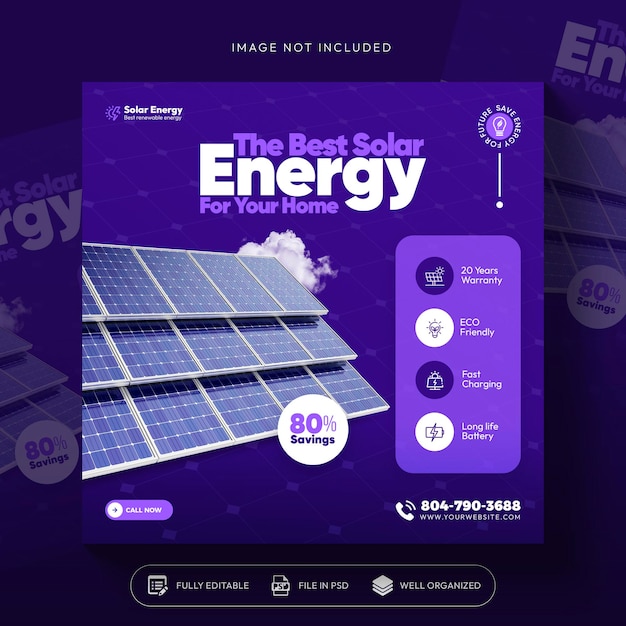 Free PSD renewable and clean solar energy social media post template design