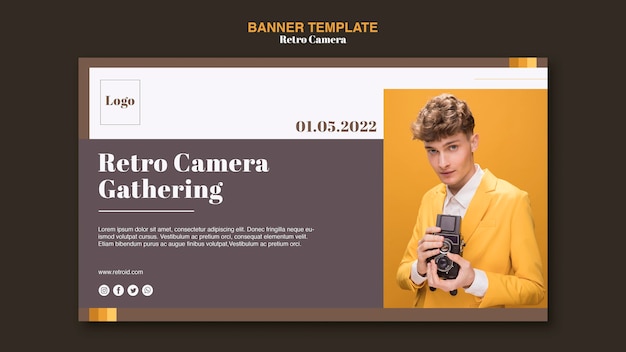 Free PSD retro camera concept banner template