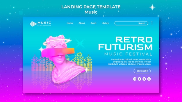 Free PSD retro futuristic landing page template for music fest