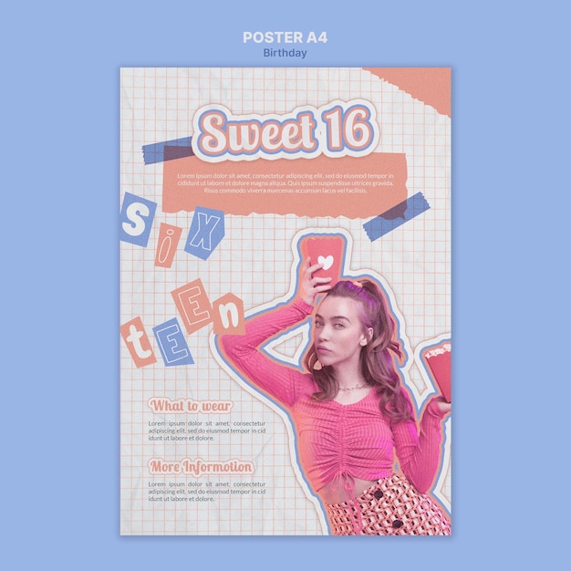 Free PSD retro sweet 16 poster template