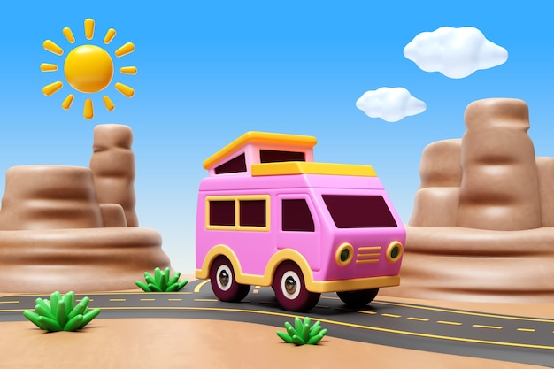 Free PSD road trip illustration