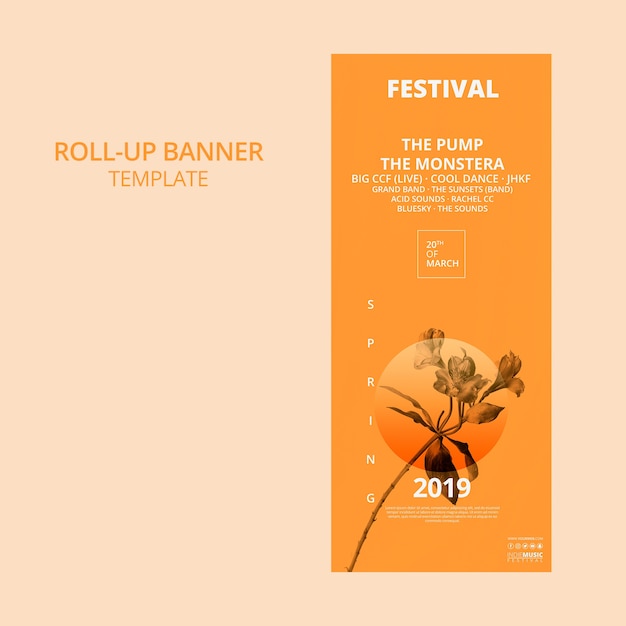 Free PSD roll up banner template with spring festival concept