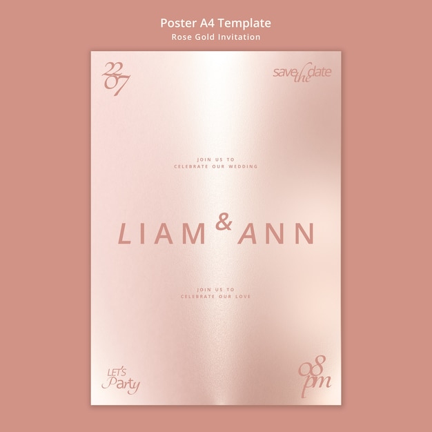 Free PSD rose gold invitation a4 poster template