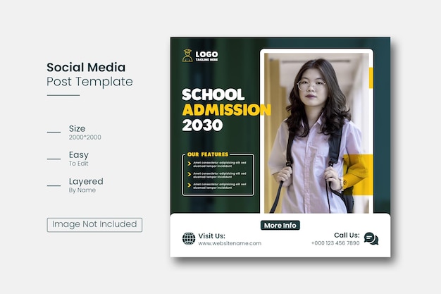 Free PSD school admission social media post or instagram post template