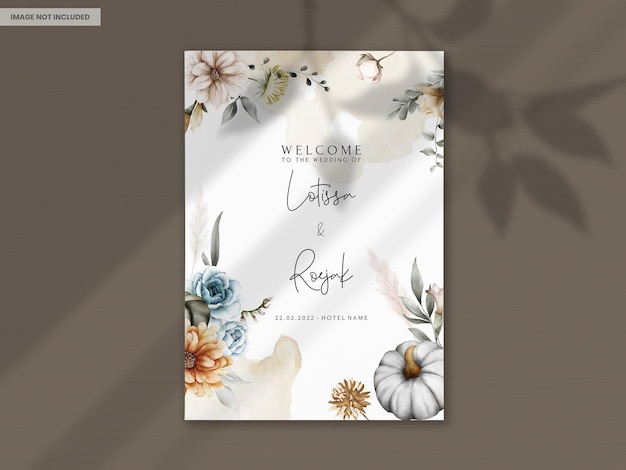 Free PSD set of elegant hand drawn watercolor flowers wedding invitation