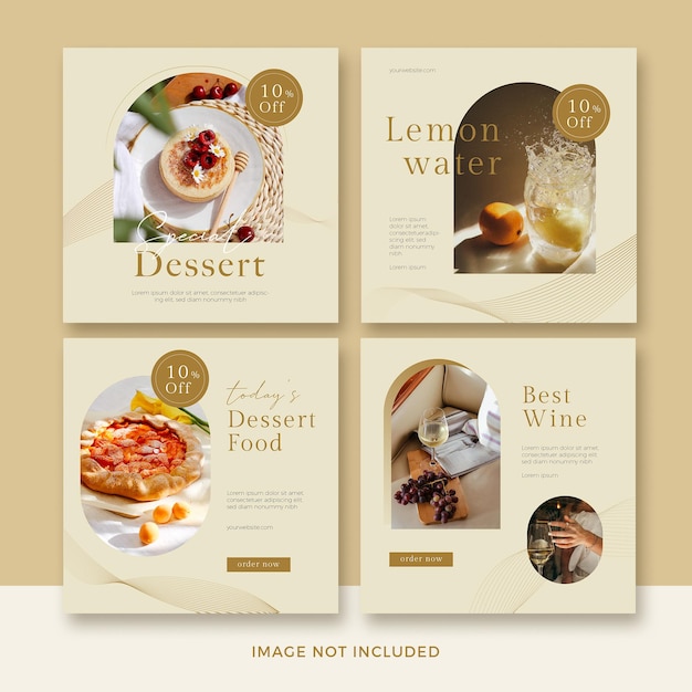 Free PSD set of restaurant square banner template with abstract wave premium psd