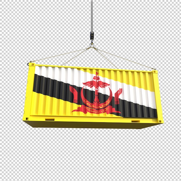 Free PSD shipping container with brunei flag on transparent background