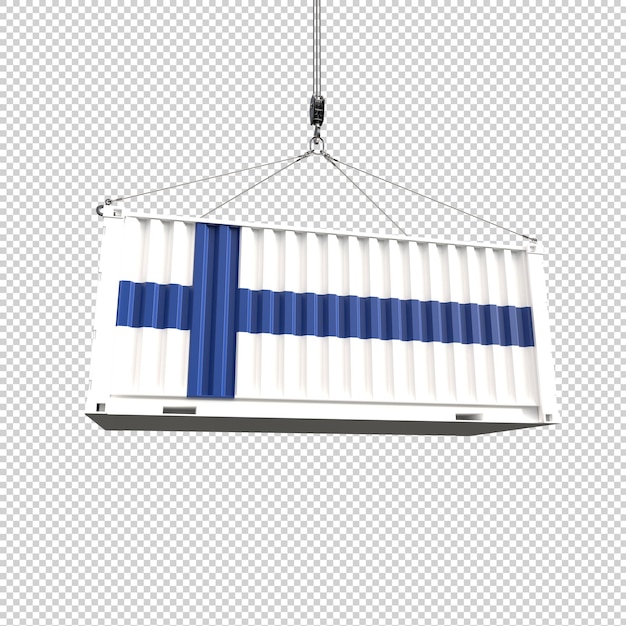 Free PSD shipping container with finland flag on transparent background