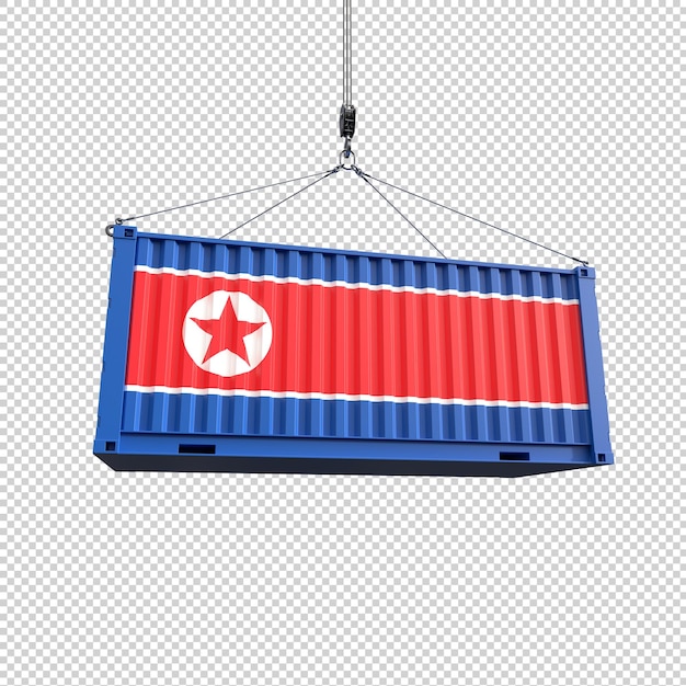 Free PSD shipping container with north korea flag on transparent background