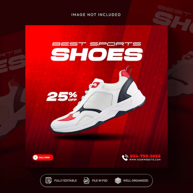 Free PSD shoes social media post or square banner design template