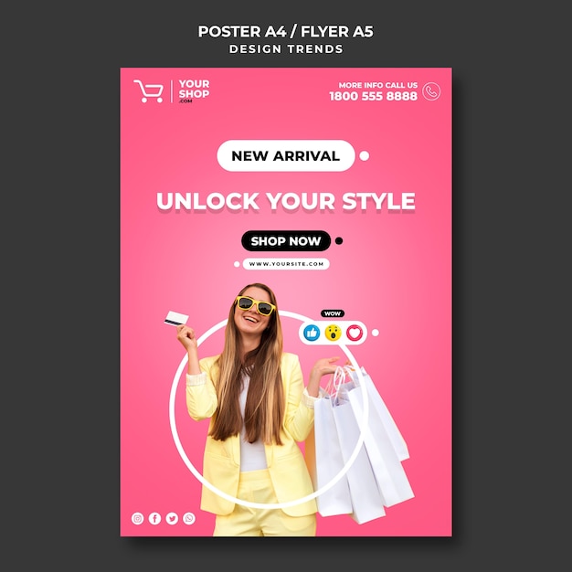 Shopping woman ad poster template