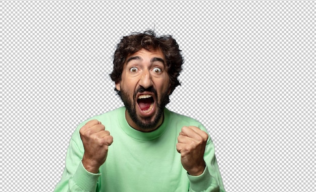 Free PSD shouting aggressively with annoyed frustrated angry look and tight fists feeling furious