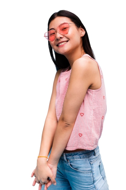 Side view young woman posing in studio