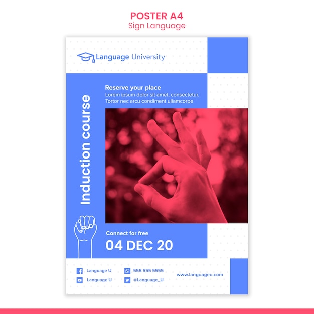 Free PSD sign language poster template with photo