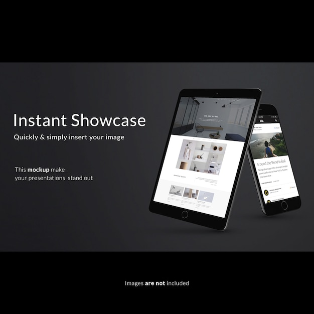 Free PSD smartphone and tablet on black background mock up