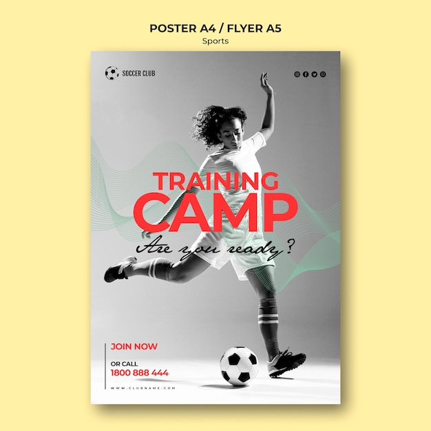 Free PSD soccer club training camp poster