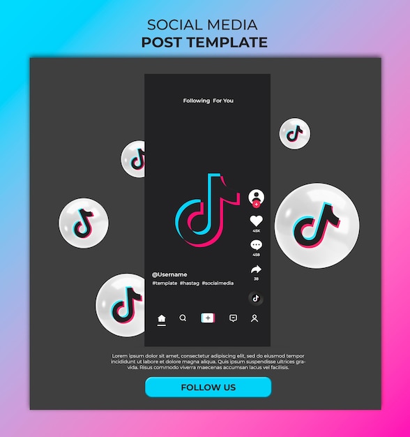 Free PSD social media banner post with tiktok window on a gradient background