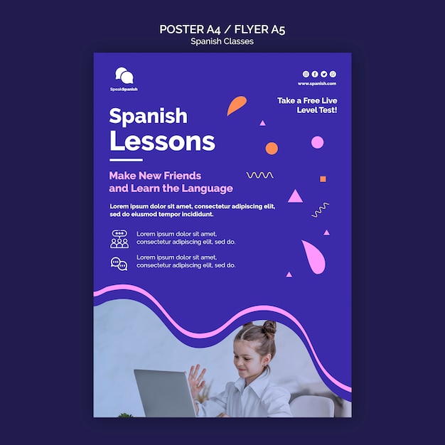 Free PSD spanish classes poster template