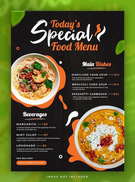 Free PSD special food menu restaurant poster template