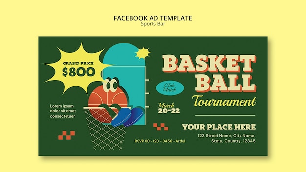 Free PSD sports bar for fans and leisure social media promo template