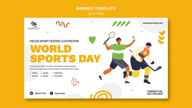 Sports horizontal banner template with people playing sports