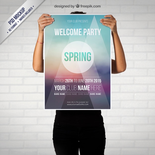 Free PSD spring party poster mockup