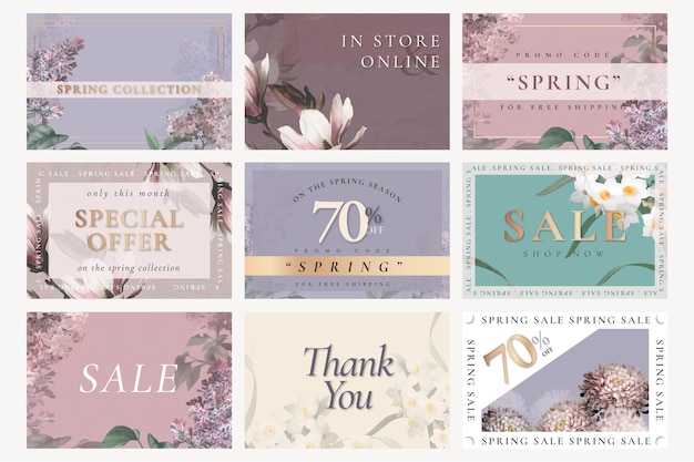 Free PSD spring sale template psd for social media post set