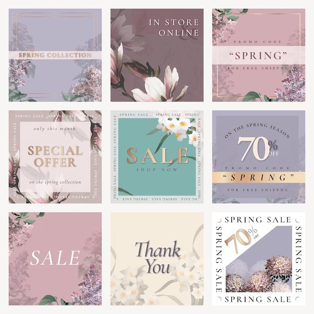 Free PSD spring sale template psd for social media post set