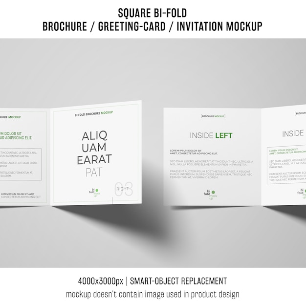 Free PSD square bi-fold brochure or greeting card mockup of two on white background