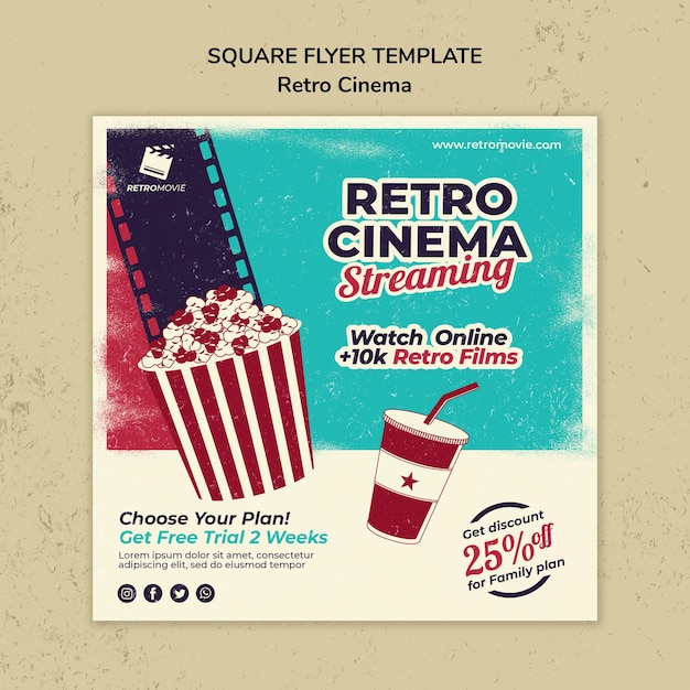 Free PSD square flyer for retro cinema