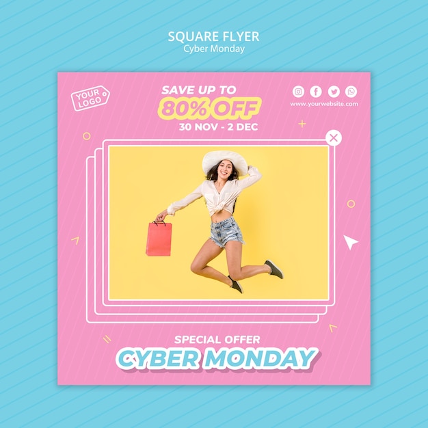 Free PSD square flyer template for cyber monday shopping