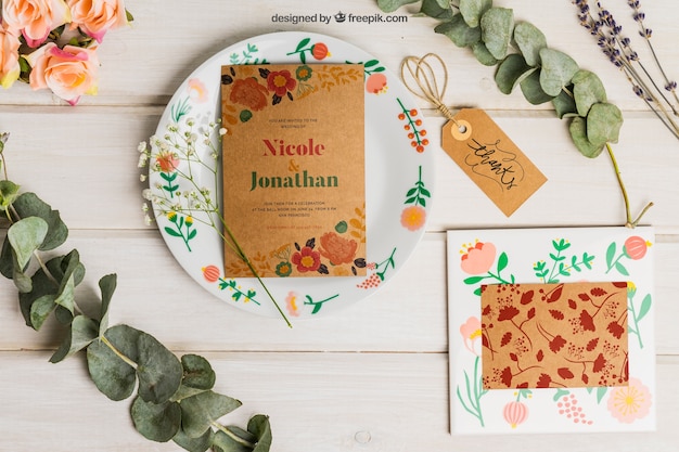 Free PSD stationery cardboard wedding set