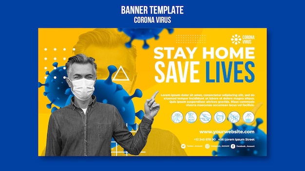 Free PSD stay home save lives banner template