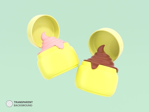 Free PSD strawbery and chocolate cream container with waffle stick icon isolated 3d illustration